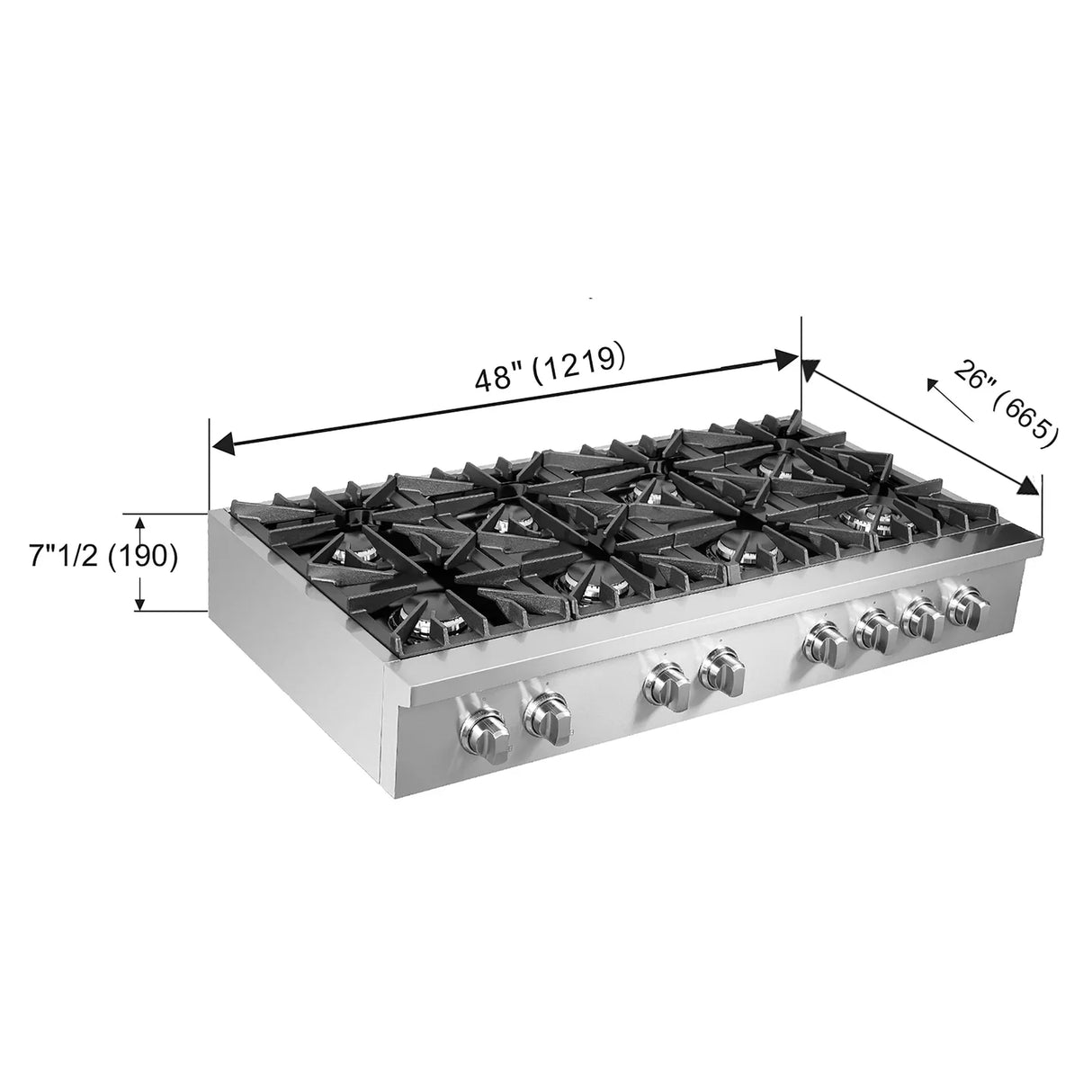 Forno Lseo 48-Inch Gas Range top, 8 Burners, Griddle in Stainless Steel - FCTGS5737-48