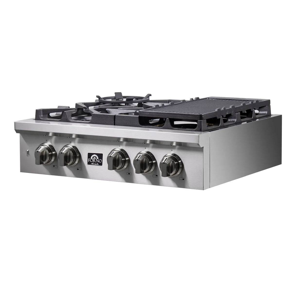 Forno Spezia 30-Inch Gas Cooktop, 4 Burners, Wok Ring and Grill/Griddle in Stainless Steel - FCTGS5751-30