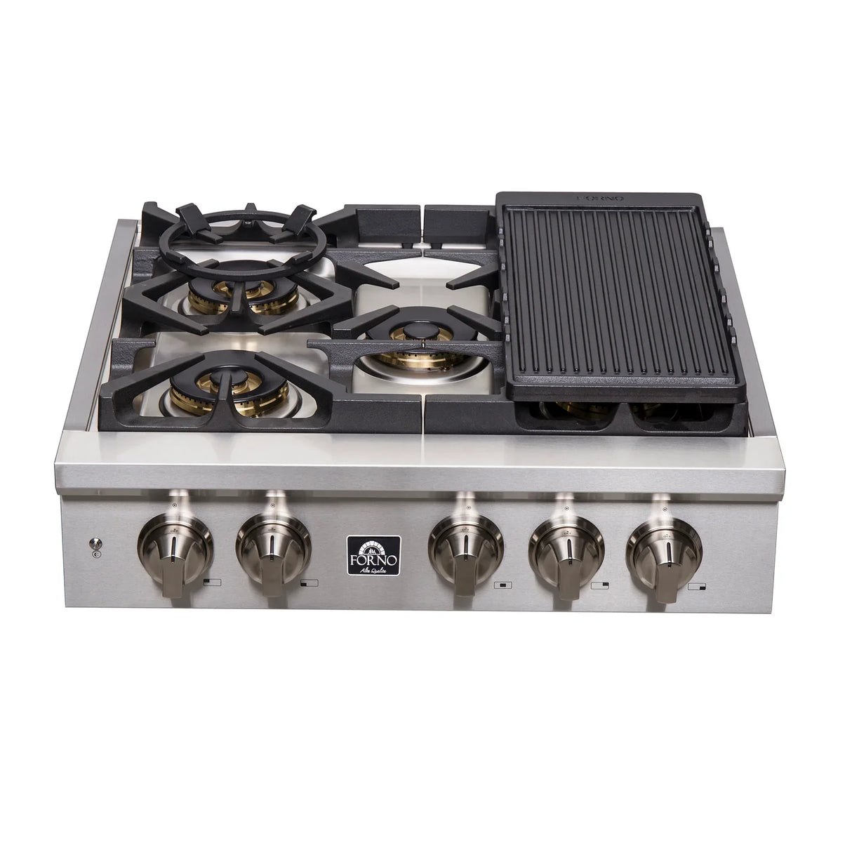 Forno Spezia 30-Inch Gas Cooktop, 4 Burners, Wok Ring and Grill/Griddle in Stainless Steel - FCTGS5751-30