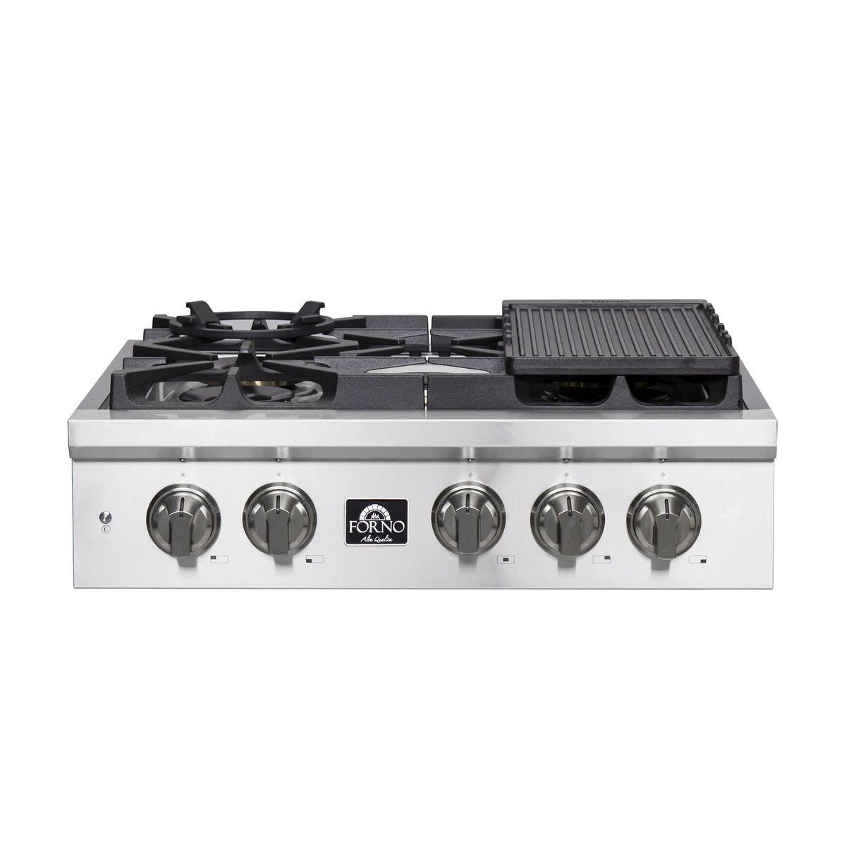 Forno Spezia 30-Inch Gas Cooktop, 4 Burners, Wok Ring and Grill/Griddle in Stainless Steel - FCTGS5751-30