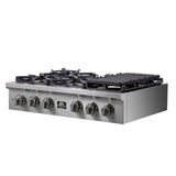 Forno Spezia 36-Inch Gas Cooktop, 6 Burners. Wok Ring and Grill/Griddle in Stainless Steel - FCTGS5751-36