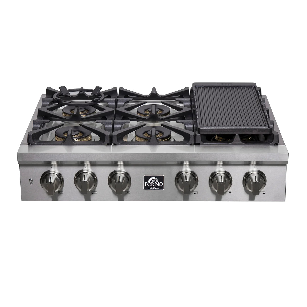 Forno Spezia 36-Inch Gas Cooktop, 6 Burners. Wok Ring and Grill/Griddle in Stainless Steel - FCTGS5751-36