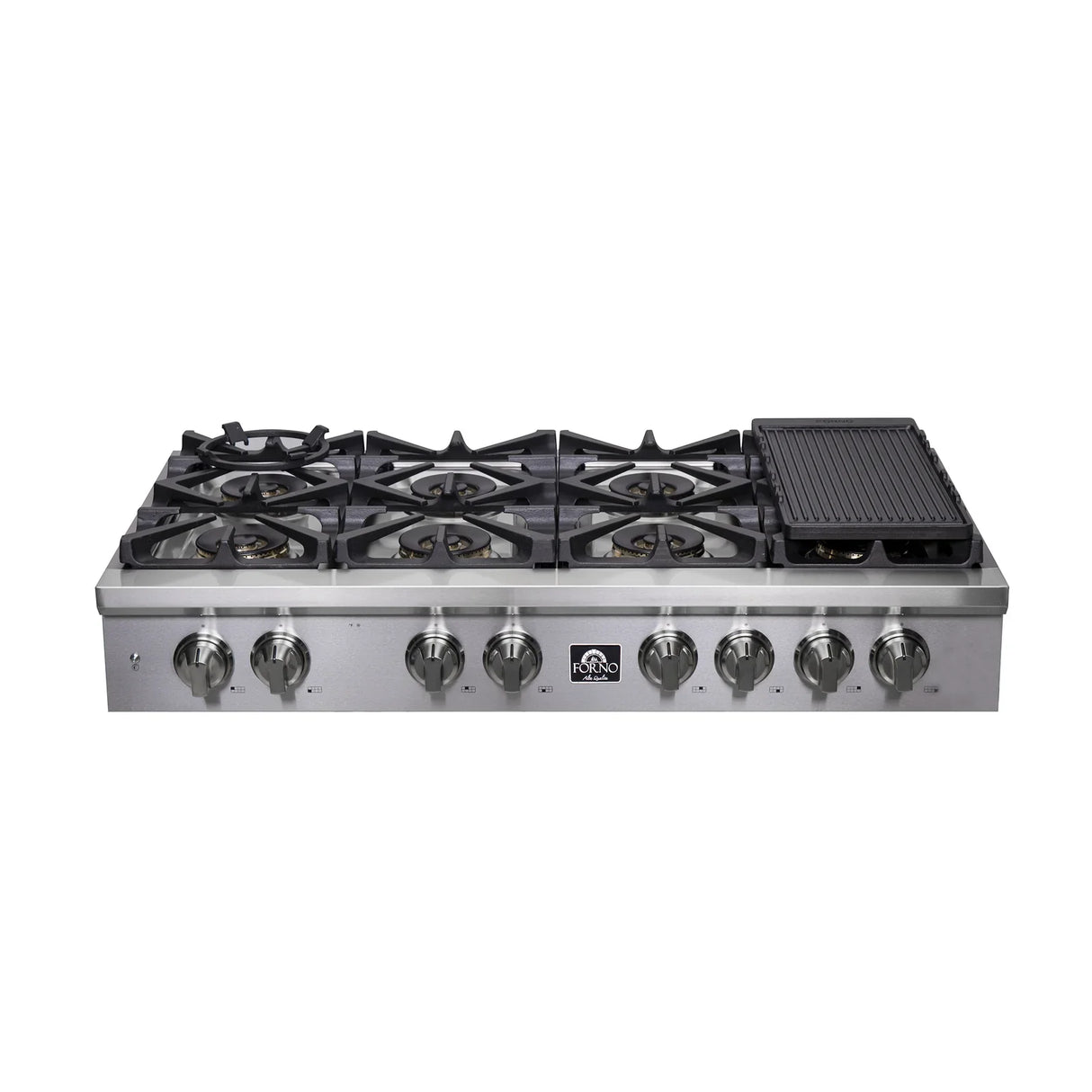 Forno Spezia 48-Inch Cooktop, 8 Burners. Wok Ring and Grill/Griddle in Stainless Steel - FCTGS5751-48