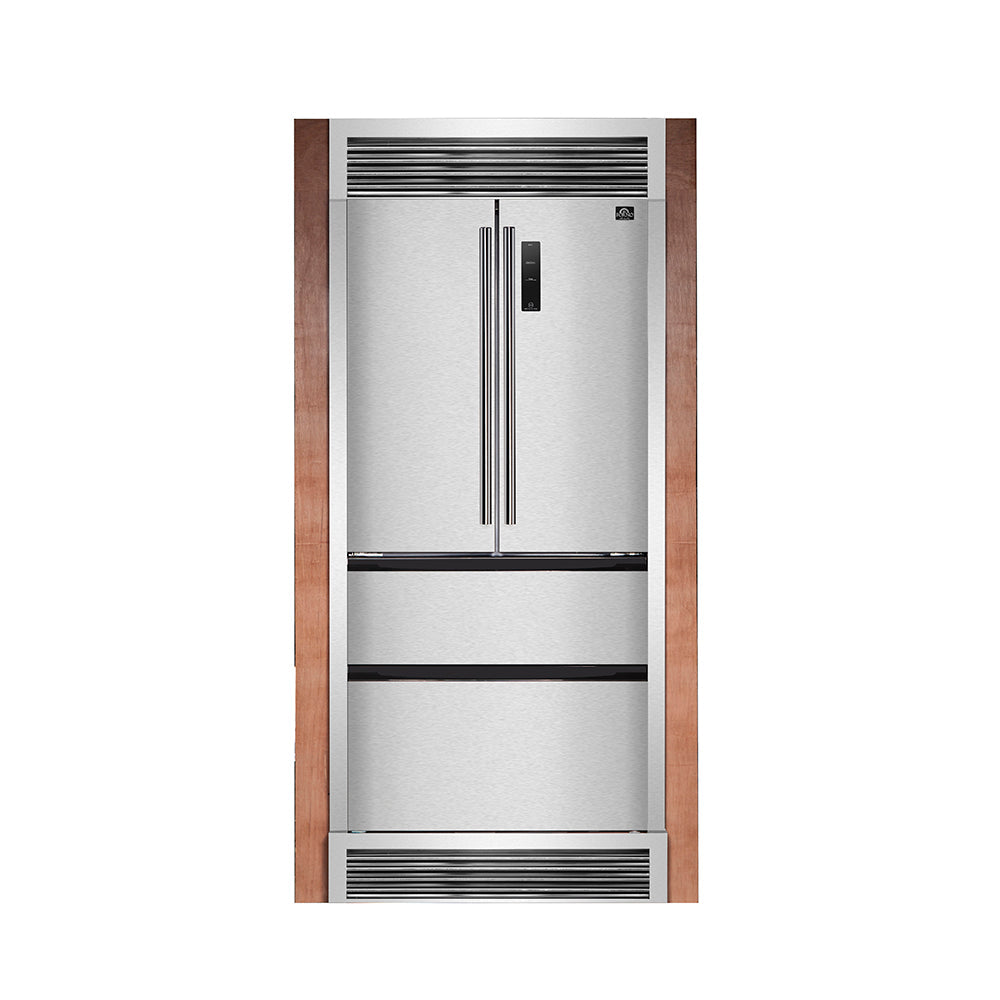 Forno 33 in. 19 cu.ft. French Door Refrigerator in Stainless Steel w/ Trim Kit - FFFFD1907-37SG