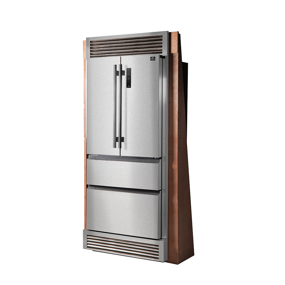 Forno 33 in. 19 cu.ft. French Door Refrigerator in Stainless Steel w/ Trim Kit - FFFFD1907-37SG