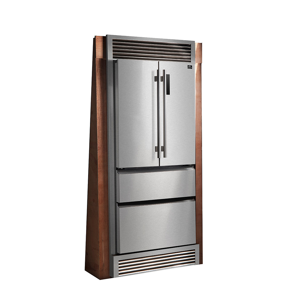 Forno 33 in. 19 cu.ft. French Door Refrigerator in Stainless Steel w/ Trim Kit - FFFFD1907-37SG