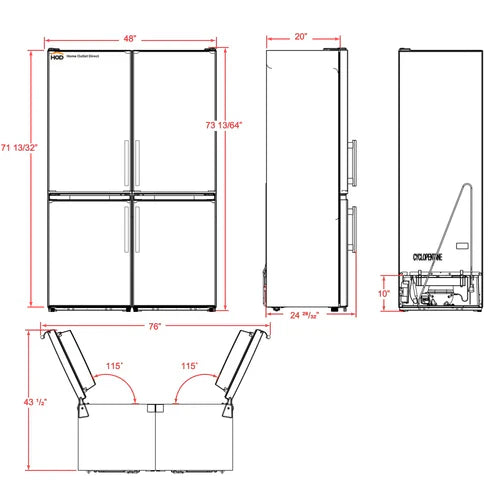 Forno Guardia 46.8-Inch 21.6 cu.ft. Side-by-Side Bottom Freezer Refrigerator in Stainless Steel (FFFFD1778-48)