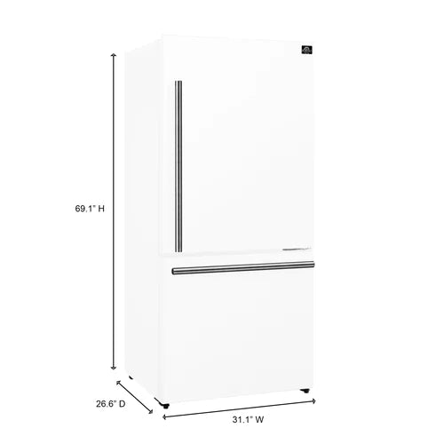 Forno Milano Espresso 31-Inch 17.2 cu. ft. Bottom Freezer Right Swing Door Refrigerator in White with Stainless Steel Handle (FFFFD1785-31WHT)