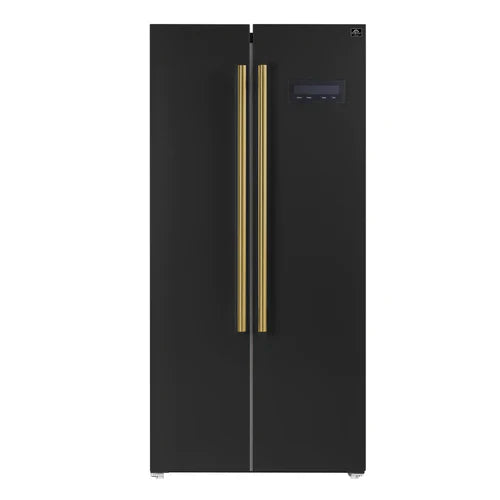 Forno Salerno Espresso 33-inch Side-by-Side 15.6 Cu.Ft. Refrigerator in Black with Brass Handle (FFRBI1805-33BLK)