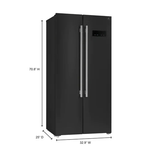 Forno Salerno Espresso 33-inch Side-by-Side 15.6 Cu.Ft. Refrigerator in Black with Brass Handle (FFRBI1805-33BLK)