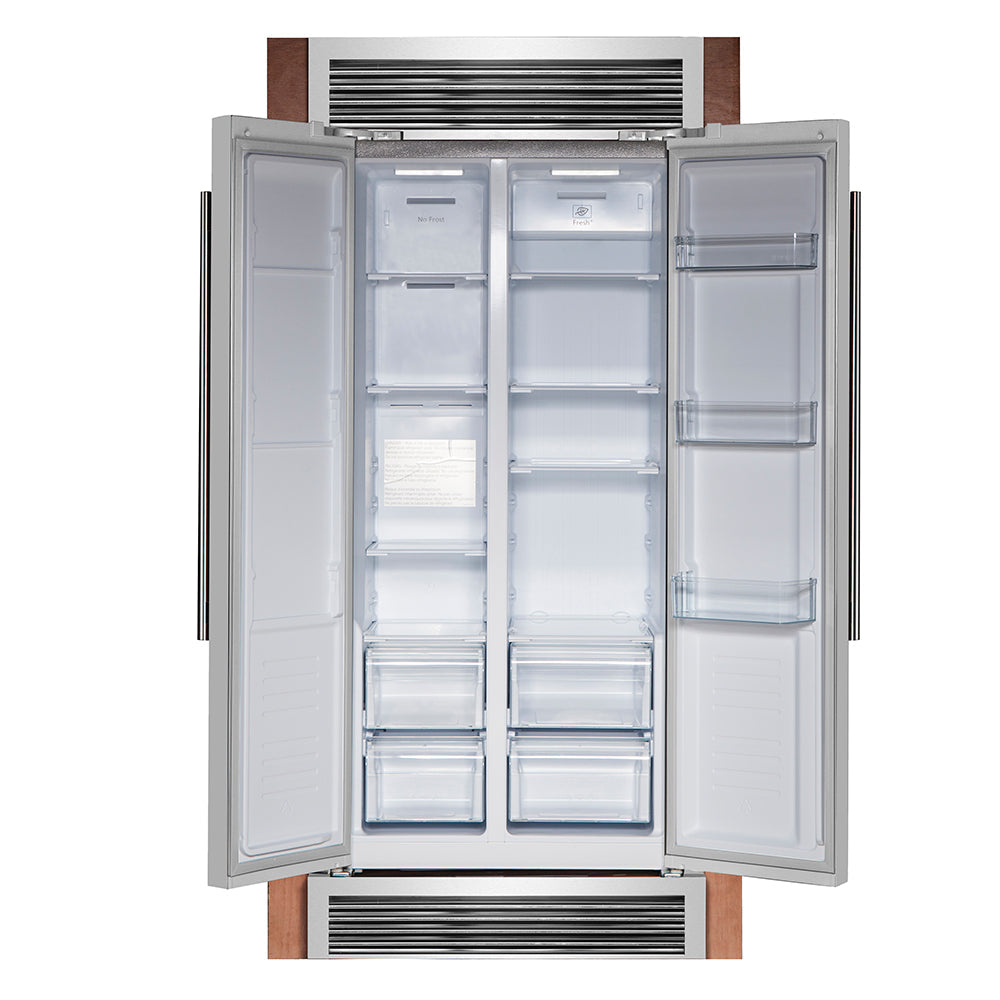 Forno 33" Built-In Refrigerator - Side-by-Side Doors - 15.6 cu.ft in Stainless Steel w Grille - FFRBI1805-37SG