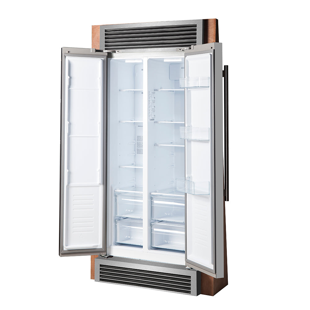 Forno 33" Built-In Refrigerator - Side-by-Side Doors - 15.6 cu.ft in Stainless Steel w Grille - FFRBI1805-37SG