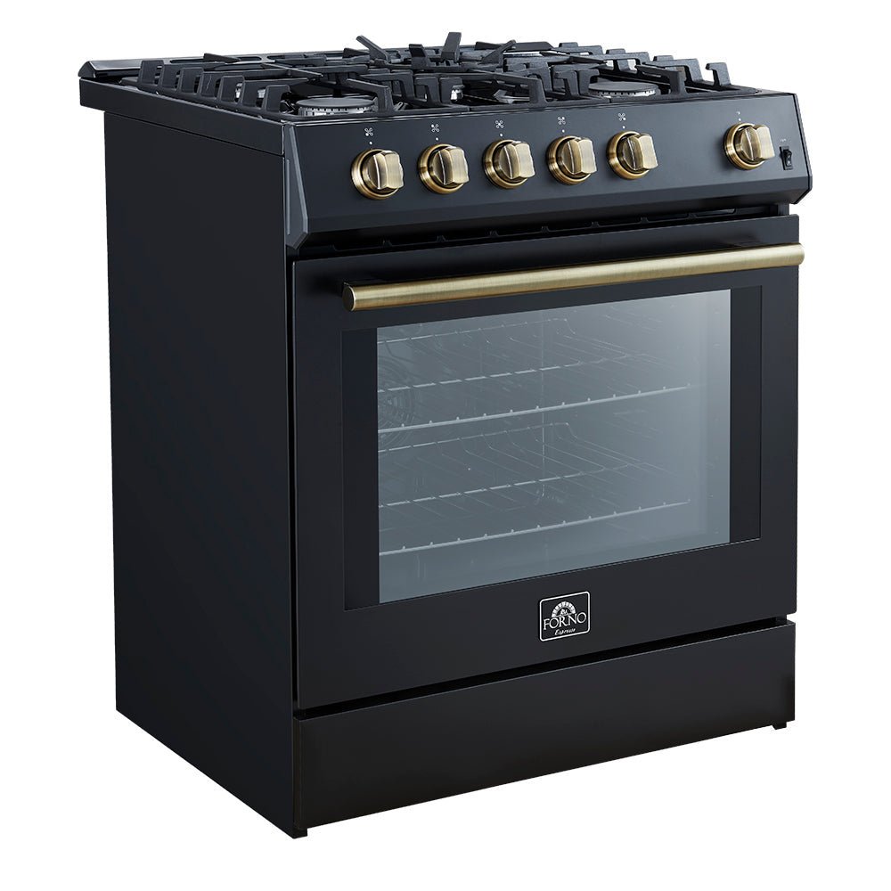 Forno Leonardo Espresso 30" Black Gas Range, 5 Burners, 39 500 BTU, 5 cu.ft. Convection Oven - FFSGS1116-30BLK