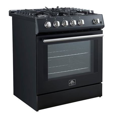 Forno Leonardo Espresso 30" Black Gas Range, 5 Burners, 39 500 BTU, 5 cu.ft. Convection Oven - FFSGS1116-30BLK