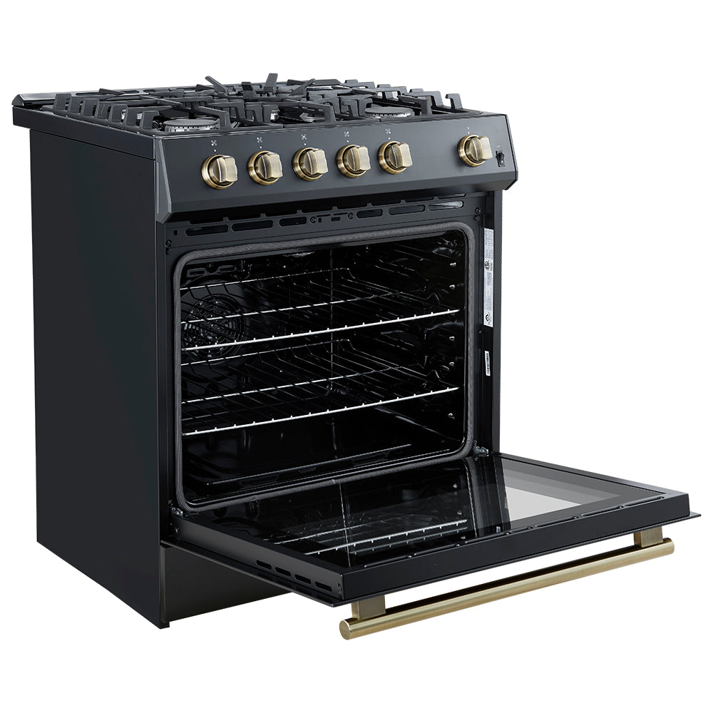 Forno Leonardo Espresso 30" Black Gas Range, 5 Burners, 39 500 BTU, 5 cu.ft. Convection Oven - FFSGS1116-30BLK