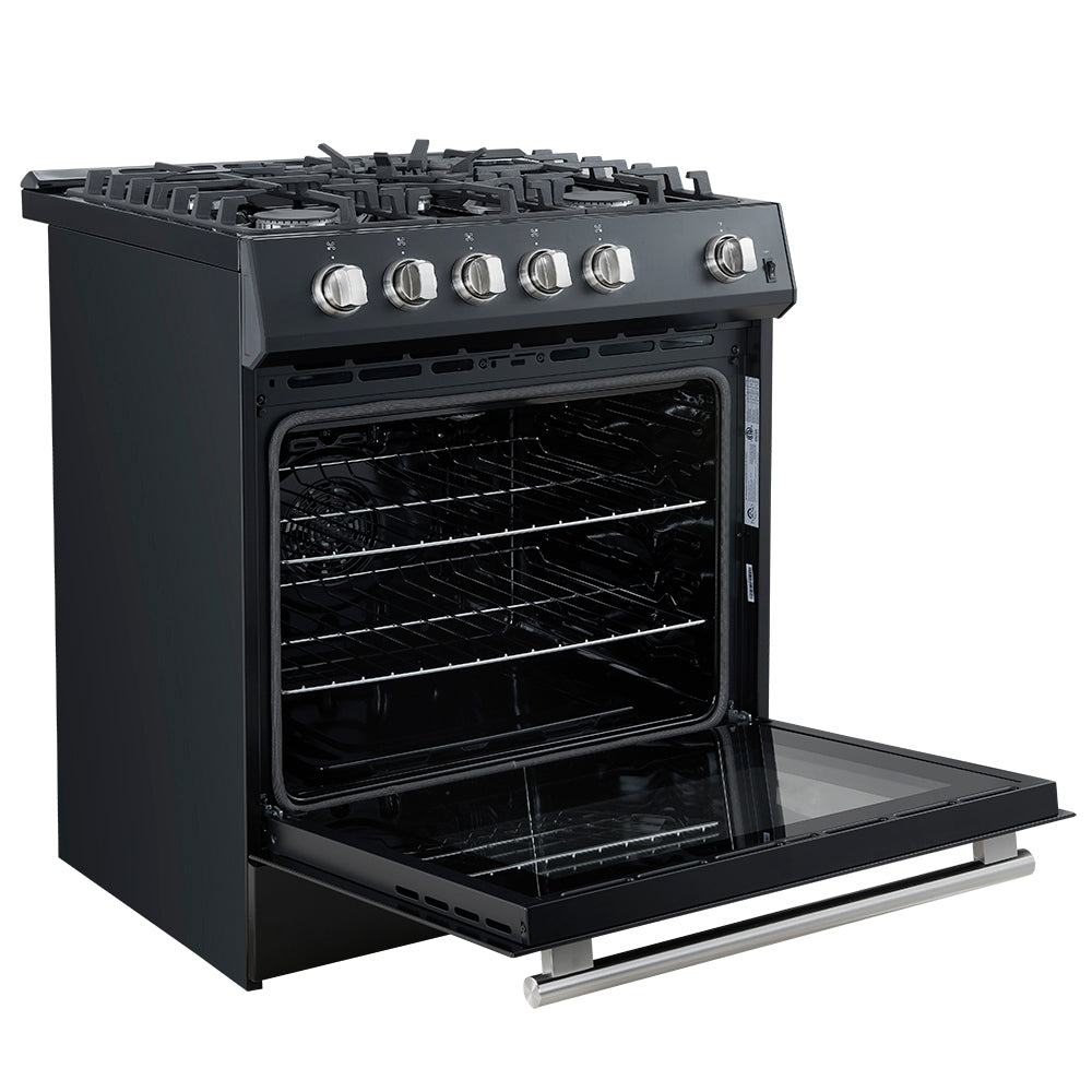 Forno Leonardo Espresso 30" Black Gas Range, 5 Burners, 39 500 BTU, 5 cu.ft. Convection Oven - FFSGS1116-30BLK