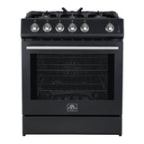 Forno Leonardo Espresso 30" Black Gas Range, 5 Burners, 39 500 BTU, 5 cu.ft. Convection Oven - FFSGS1116-30BLK