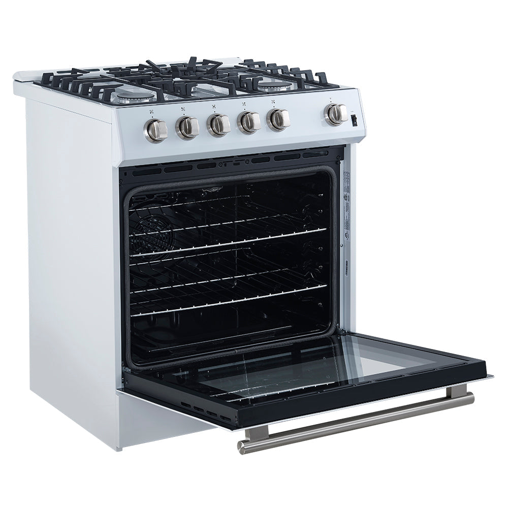 Forno Leonardo Espresso 30" White Gas Range, 5 Burners, 39 500 BTU, 5 cu.ft. Convection Oven - FFSGS1116-30WHT