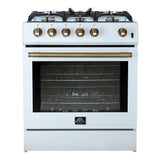 Forno Leonardo Espresso 30" White Gas Range, 5 Burners, 39 500 BTU, 5 cu.ft. Convection Oven - FFSGS1116-30WHT