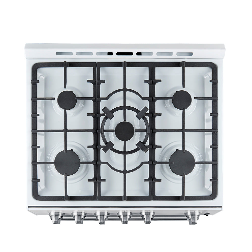 Forno Leonardo Espresso 30" White Gas Range, 5 Burners, 39 500 BTU, 5 cu.ft. Convection Oven - FFSGS1116-30WHT