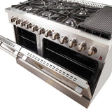 Forno 48" Galiano Dual Fuel Range - Gas Cooktop with 240v Electric Oven - 8 Burners, Griddle, and Double Oven  - FFSGS6156-48