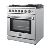 Forno Breno 30-Inch Dual Fuel Range with 5 Sealed Burner in Stainless Steel with Air Fryer & Reversible Griddle - FFSGS6196-30