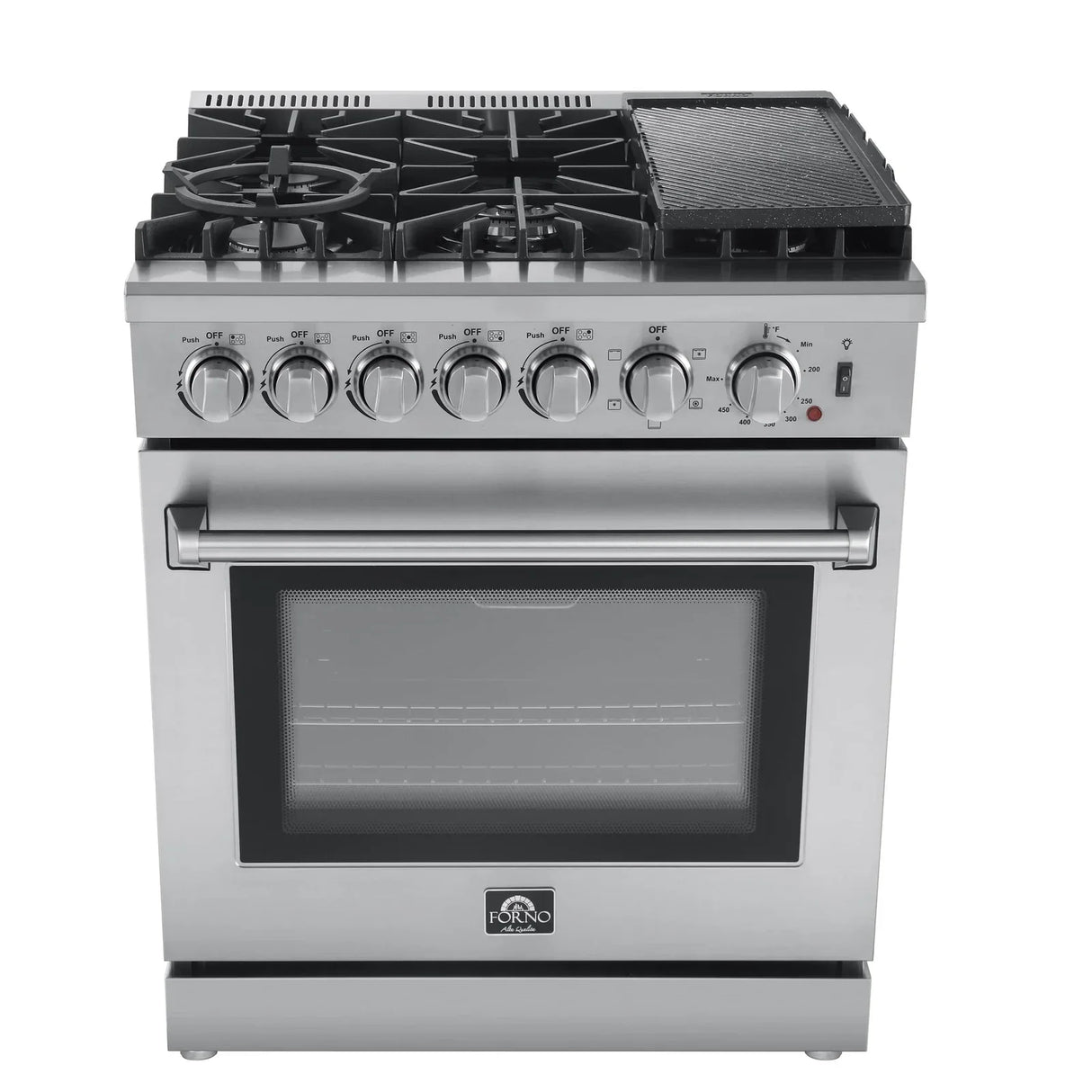 Forno Breno 30-Inch Dual Fuel Range with 5 Sealed Burner in Stainless Steel with Air Fryer & Reversible Griddle - FFSGS6196-30