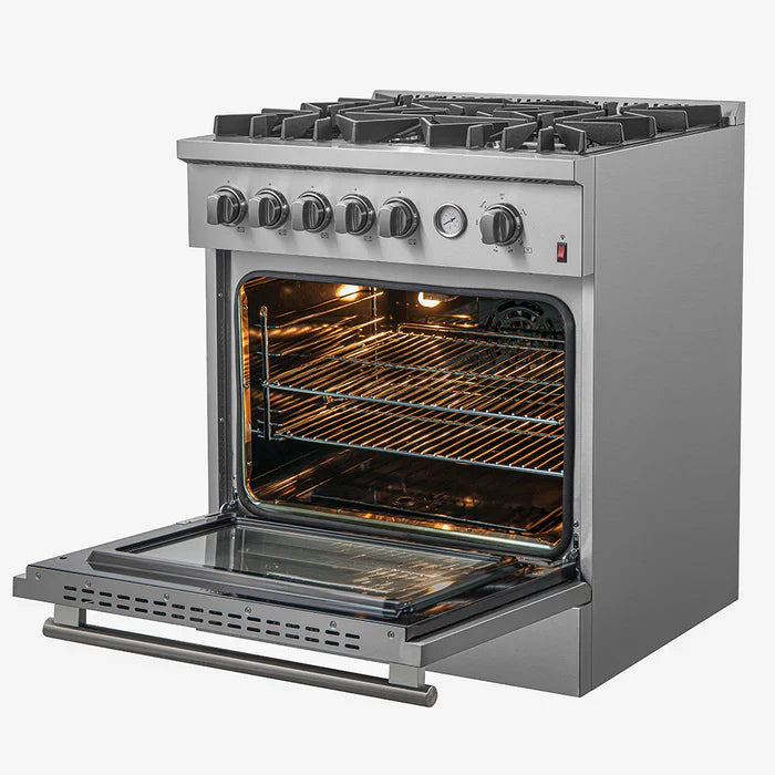 Forno Giovanni 30" Gas Range with 5 Burners, 4.32 cu.ft. Convection Oven, and Temperature Gauge in Stainless Steel - FFSGS6274-30