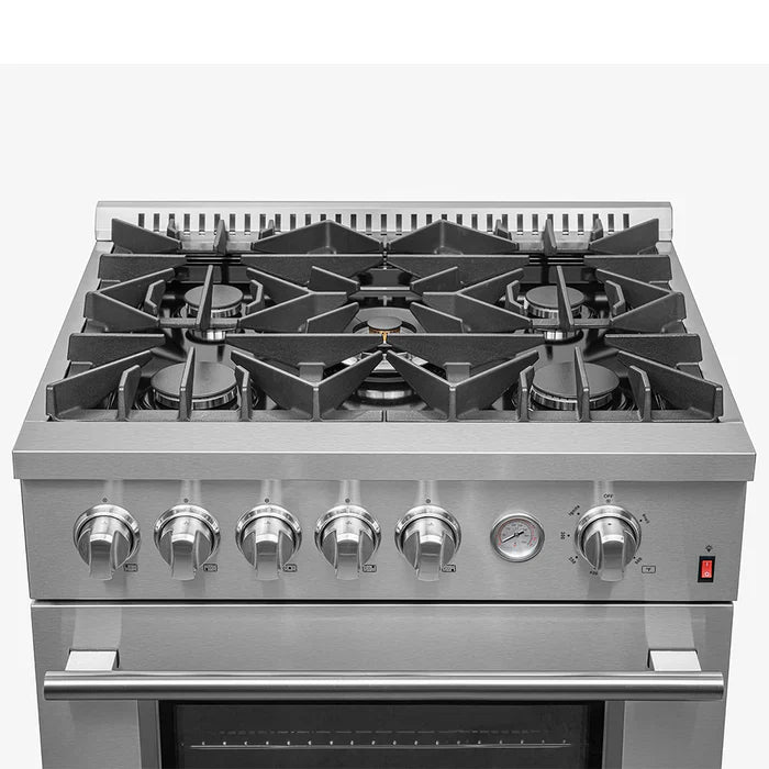 Forno Giovanni 30" Gas Range with 5 Burners, 4.32 cu.ft. Convection Oven, and Temperature Gauge in Stainless Steel - FFSGS6274-30