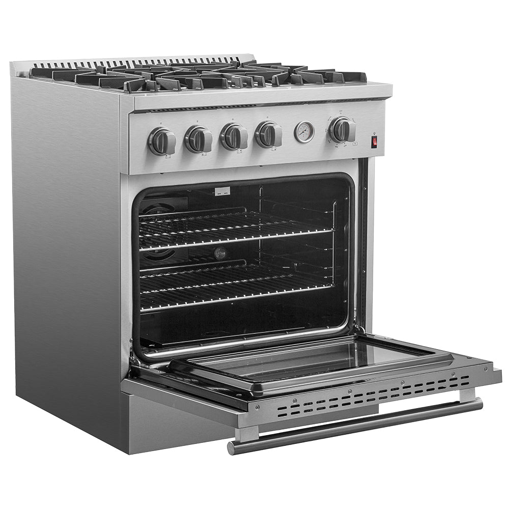 Forno Marco 30-inch Gas Range Stainless Steel, 4 Burners 37,000 BTU, 4.32 cu.ft. Convection Oven - FFSGS6277-30