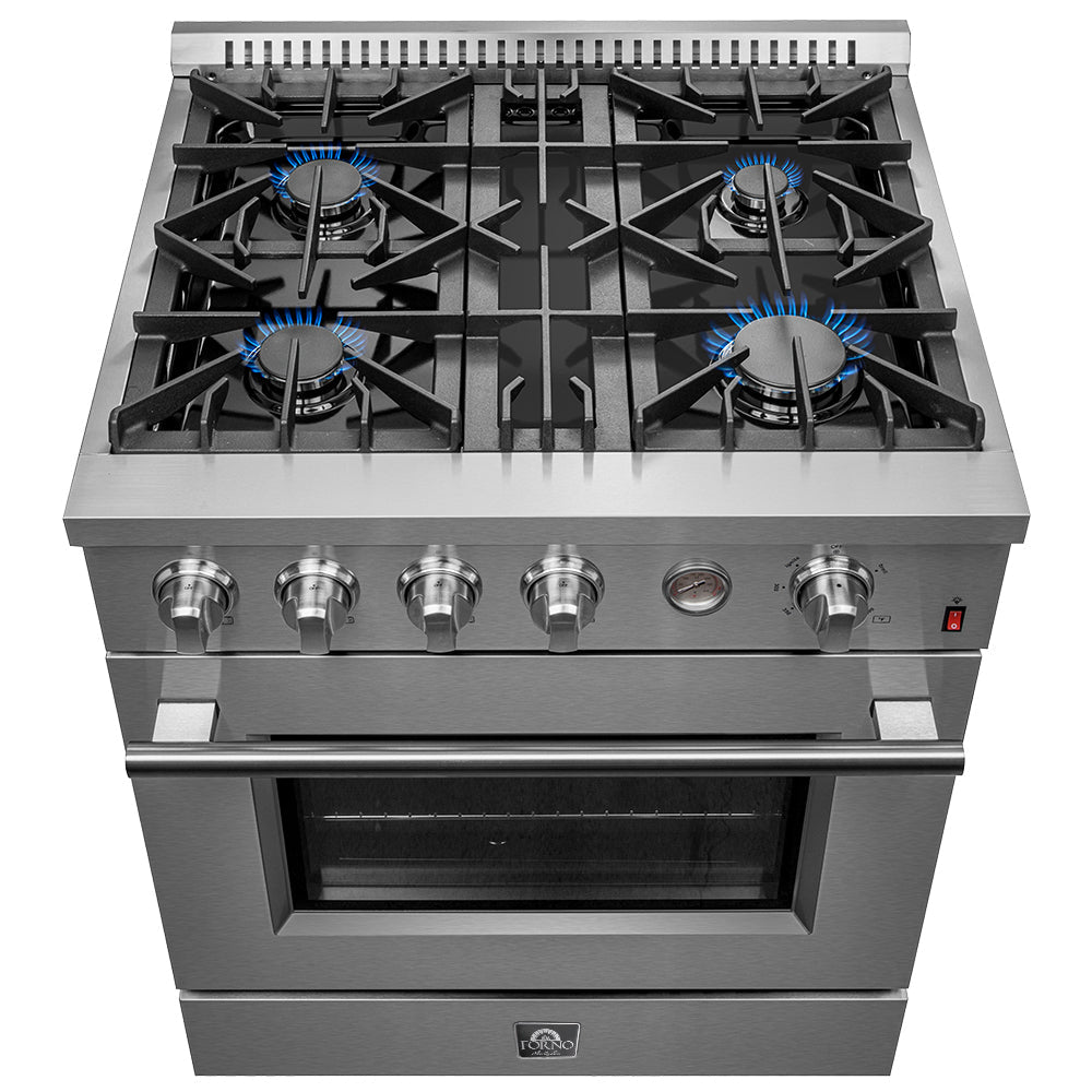 Forno Marco 30-inch Gas Range Stainless Steel, 4 Burners 37,000 BTU, 4.32 cu.ft. Convection Oven - FFSGS6277-30