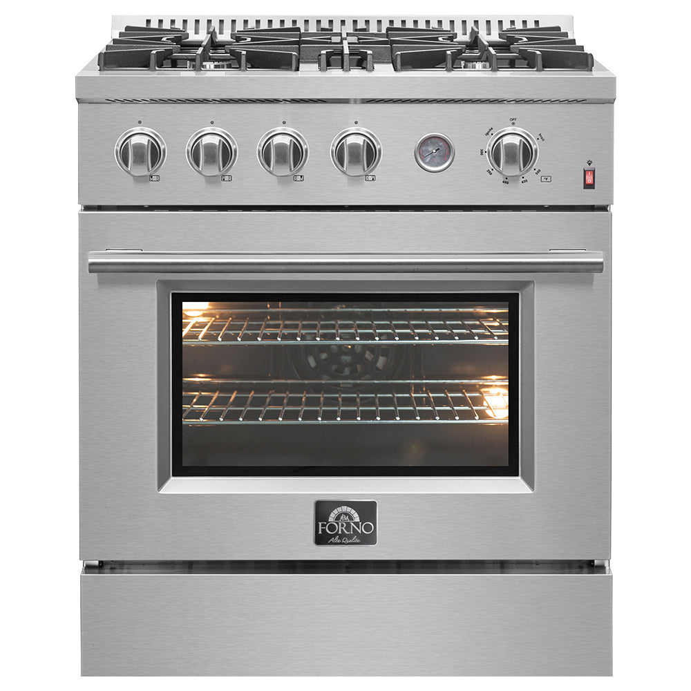 Forno Marco 30-inch Gas Range Stainless Steel, 4 Burners 37,000 BTU, 4.32 cu.ft. Convection Oven - FFSGS6277-30