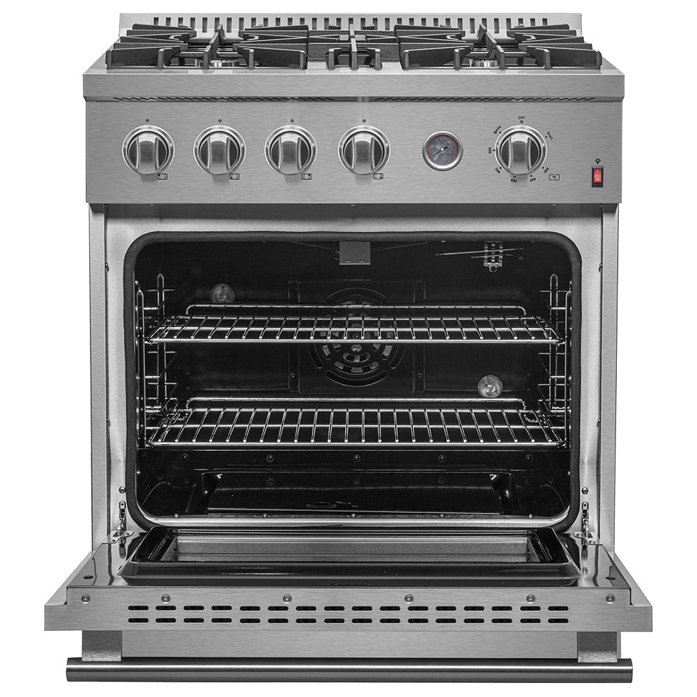 Forno Marco 30-inch Gas Range Stainless Steel, 4 Burners 37,000 BTU, 4.32 cu.ft. Convection Oven - FFSGS6277-30