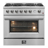 Forno Marco 36" Gas Range with 6 Burners, 5.36 cu.ft. Convection Oven, and Temperature Gauge in Stainless Steel - FFSGS6277-36