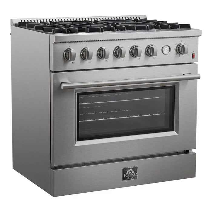 Forno Marco 36" Gas Range with 6 Burners, 5.36 cu.ft. Convection Oven, and Temperature Gauge in Stainless Steel - FFSGS6277-36