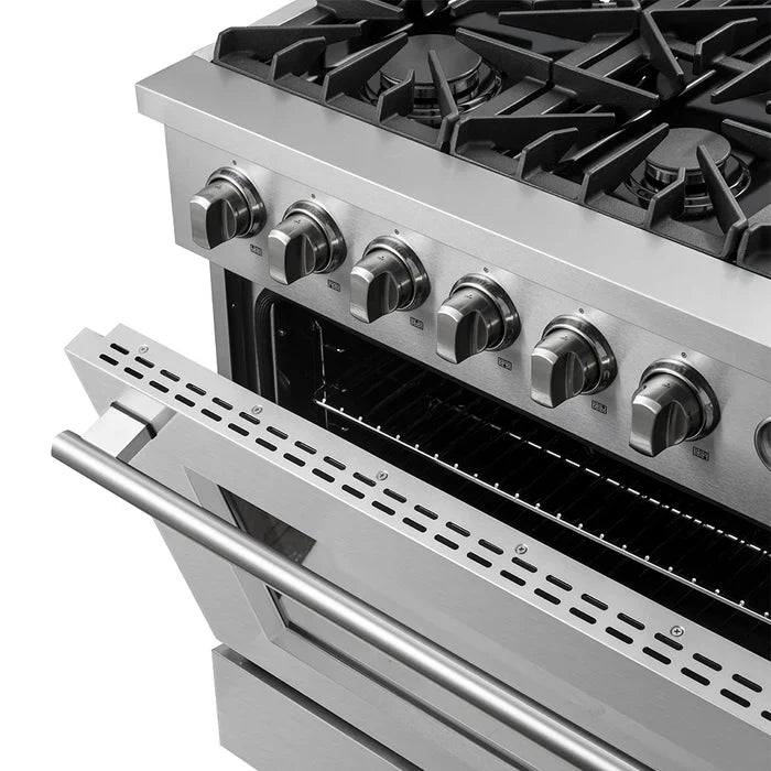 Forno Marco 36" Gas Range with 6 Burners, 5.36 cu.ft. Convection Oven, and Temperature Gauge in Stainless Steel - FFSGS6277-36