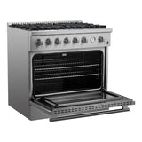 Forno Marco 36" Gas Range with 6 Burners, 5.36 cu.ft. Convection Oven, and Temperature Gauge in Stainless Steel - FFSGS6277-36