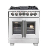 Forno 30-Inch Capriasca Dual Fuel Range with 5 Gas Burners, 100,000 BTUs, and French Door Electric Oven in Stainless Steel (FFSGS6387-30)