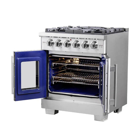 Forno 30-Inch Capriasca Gas Range with 5 Gas Burners, 100,000 BTUs, and French Door Gas Oven in Stainless Steel (FFSGS6460-30)