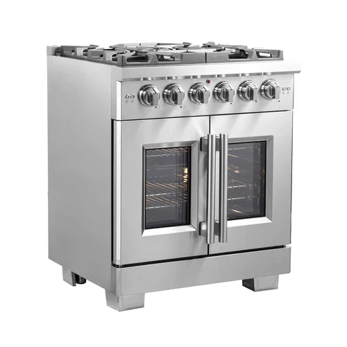 Forno 30-Inch Capriasca Gas Range with 5 Gas Burners, 100,000 BTUs, and French Door Gas Oven in Stainless Steel (FFSGS6460-30)