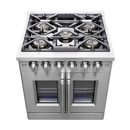 Forno 30-Inch Capriasca Gas Range with 5 Gas Burners, 100,000 BTUs, and French Door Gas Oven in Stainless Steel (FFSGS6460-30)