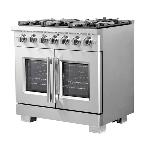 Forno 36-Inch Capriasca Gas Range with 6 Burners, 120,000 BTUs, & French Door Gas Oven in Stainless Steel - FFSGS6460-36