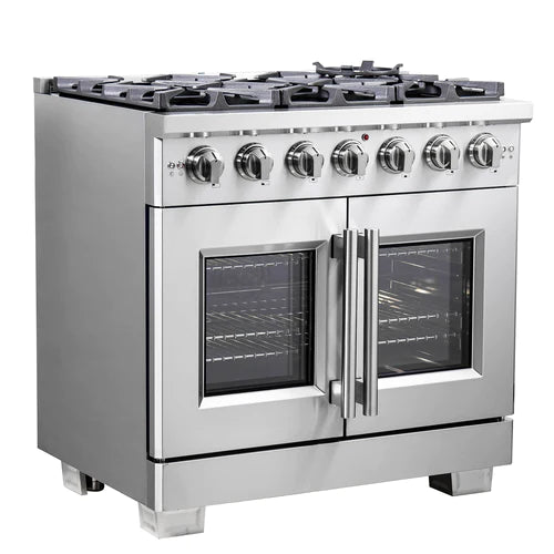 Forno 36-Inch Capriasca Gas Range with 6 Burners, 120,000 BTUs, & French Door Gas Oven in Stainless Steel - FFSGS6460-36