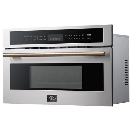 Forno Oliena 30-Inch Built-In 1.6 Cu. Ft. Compact Oven in Stainless Steel with Brass Trim - FMWDR3093-30