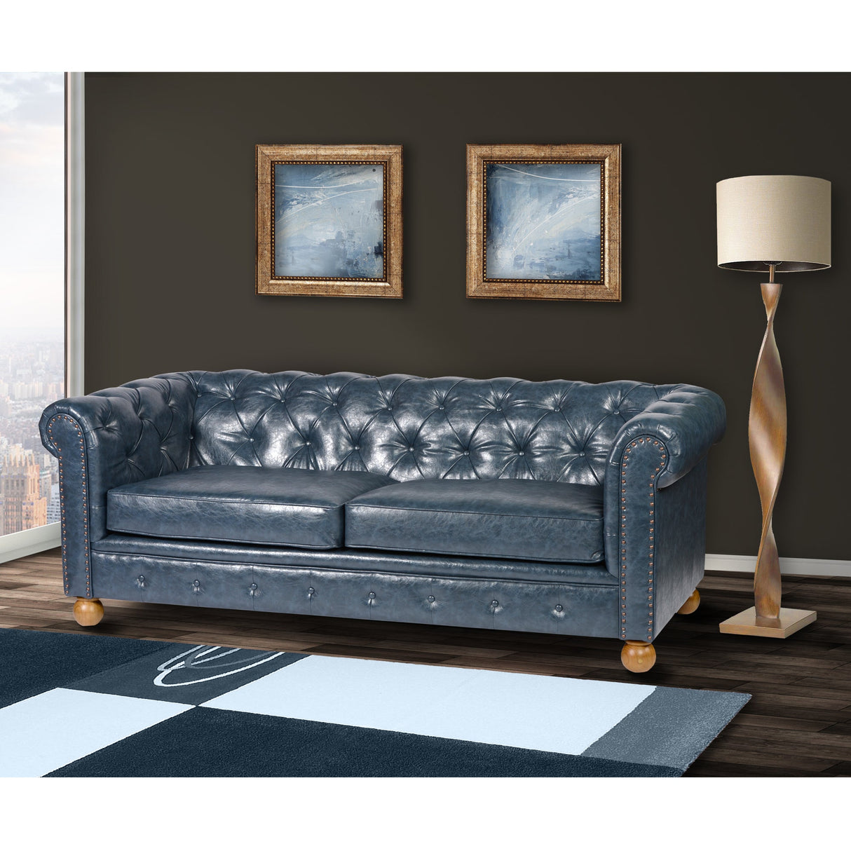 Armen Living Winston Wood/Bonded Leather Sofa