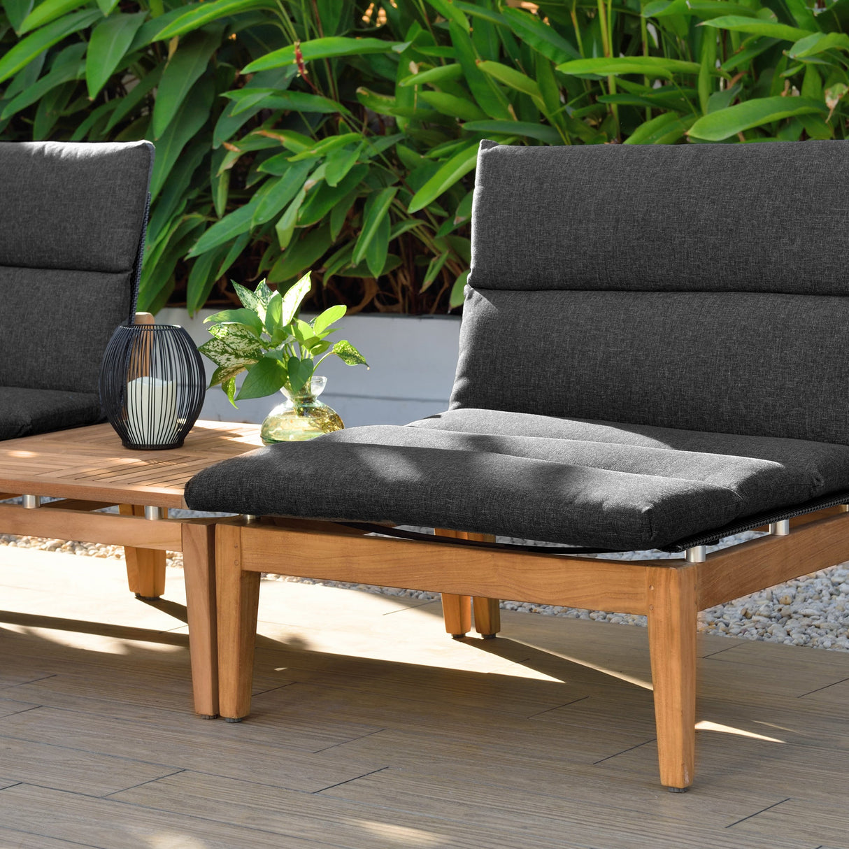 Armen Living Arno Teak Wood FrameOlefin Fabric Cushion 100% Olefin Outdoor Modular Chair