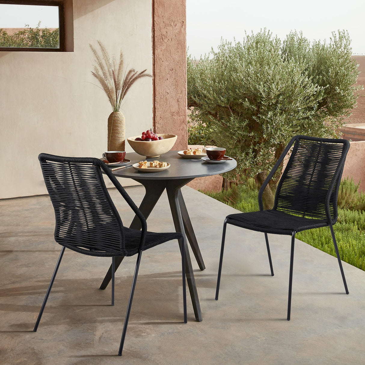 Armen Living Clip Steel/Rope Polypropelene Outdoor Dining Chair