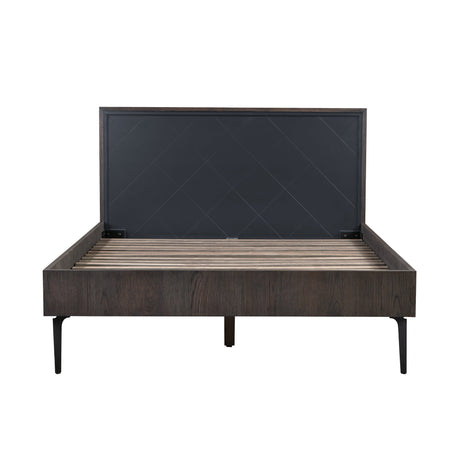 Armen Living Cross Mdf + Oak Veneer + Solid Oak + Metal Legs + P;Ywood Slats Bed