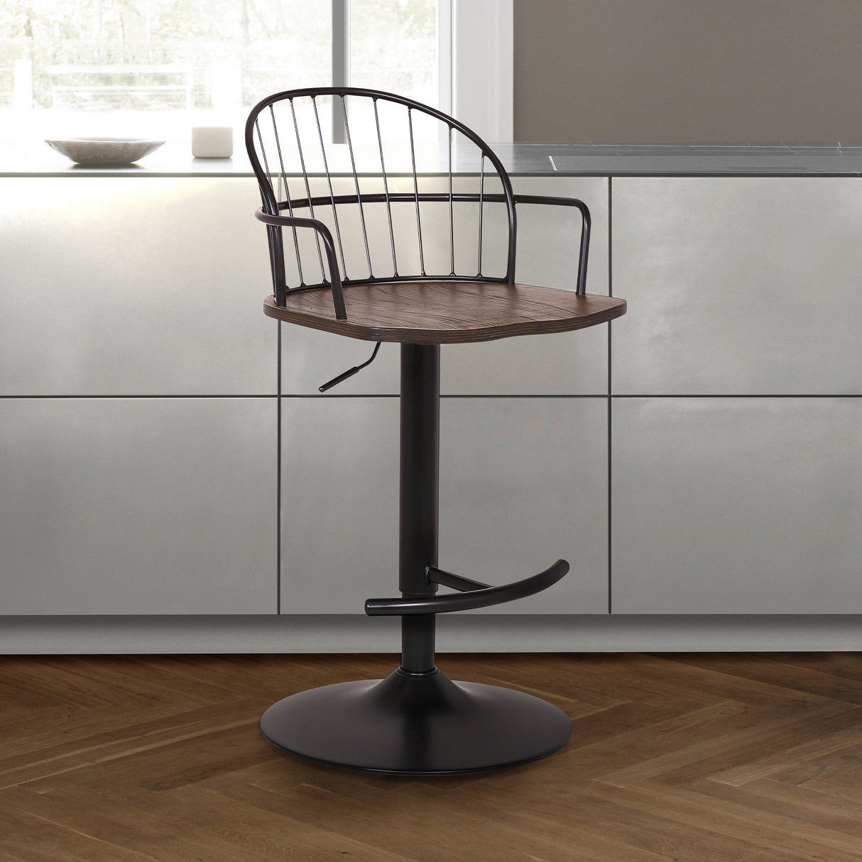 Armen Living Edward Black Powder Steel,Plywood Barstool