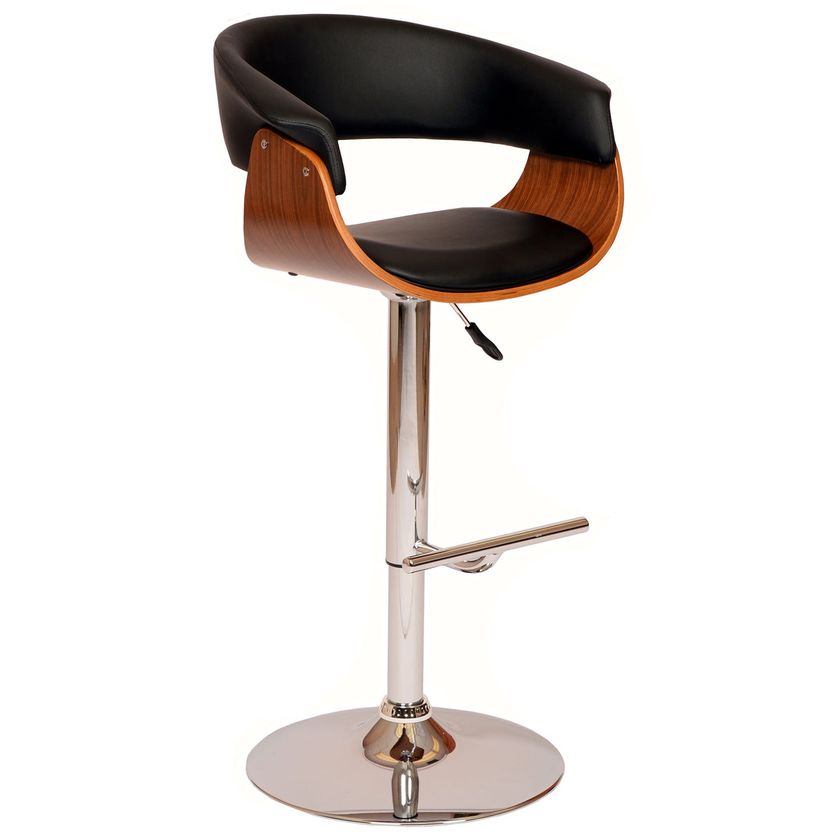 Armen Living Paris Chrome Metal/Walnut Vaneer/Leatherette 100% Polyurethane Barstool